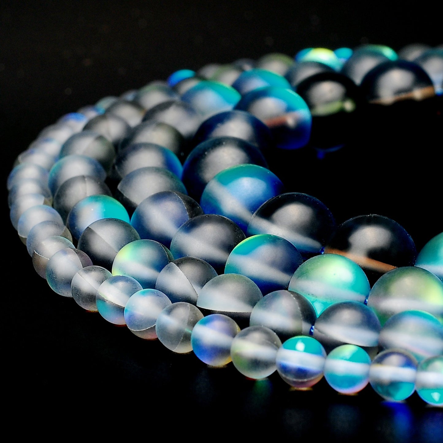 RUBYCA 6mm Round Moonstone Matte Crystal Glass Beads Aura for Jewelry Making Grey, 1 Strand