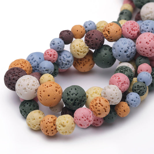 Chicager Natural Stone Beads for Jewelry Making,8mm Colorful Lava Polished Smooth Round Gemstone Beads for Bracelet Necklace 15 Inch