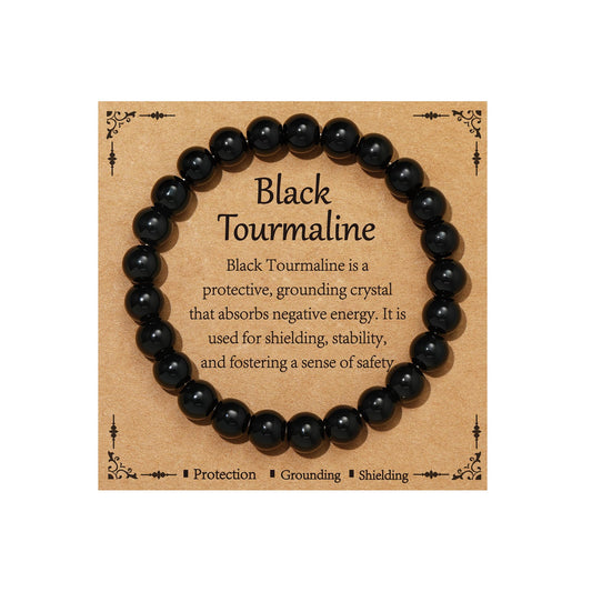 Gnamy Black Tourmaline Bracelet for Women, Healing Crystal Bracelet for Spiritual Healing Positive Energy Protection, Natural Stretch Beaded Bracelets Birthday Valentines Jewelry Gifts for Daughter Her Friends Girlfriend