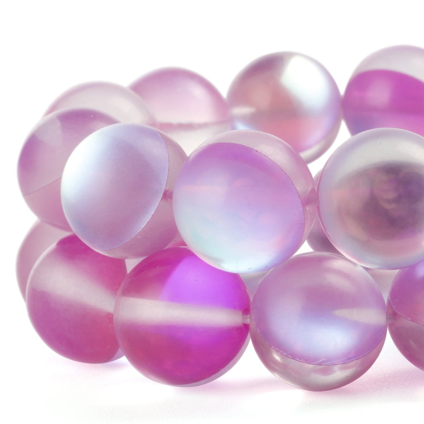 RUBYCA 6mm Round Moonstone Matte Crystal Glass Beads Aura for Jewelry Making Pink, 1 Strand