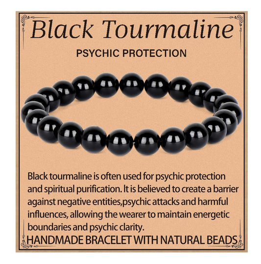 LPBeads Handmade Natural Gemstone Stretch Elastic 8m Black Tourmaline Bracelet Healing Crystal Round Stone Beads Jewelry Gifts for Women Men