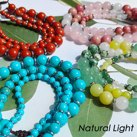 CHCCOYE 4mm Handmade Adjustable Natural Gemstone Crystal Bracelet Healing Power Energy Inspirational Gifts with Card for Unisex (Turquoise)