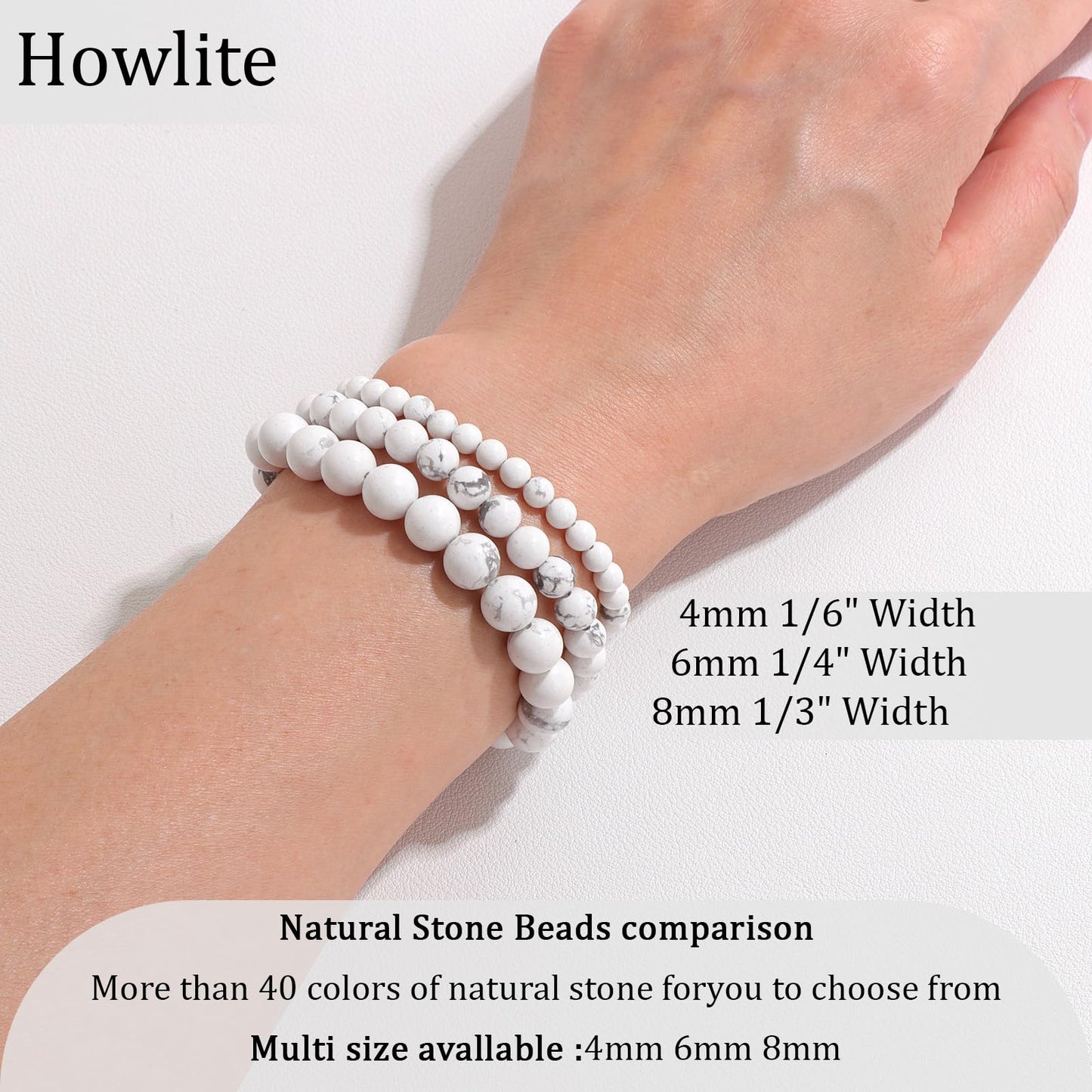 Vinswet Healing Crystal Bracelets for Women Men 4mm Howlite Natural Stone Beaded Stretch Bracelet Handmade Gemstone Reiki Spiritual Jewelry Gifts
