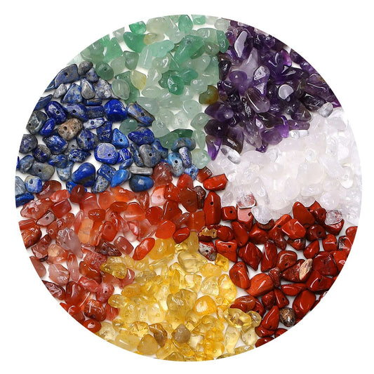 LAIDANLA 7 Chakra 400pcs Natural Chip Stone Beads 5-8mm Healing Crystal Irregular Gemstones Drilled DIY Loose Rocks Bead Crystal for Bracelet Earrings Necklace Jewelry Making Crafting