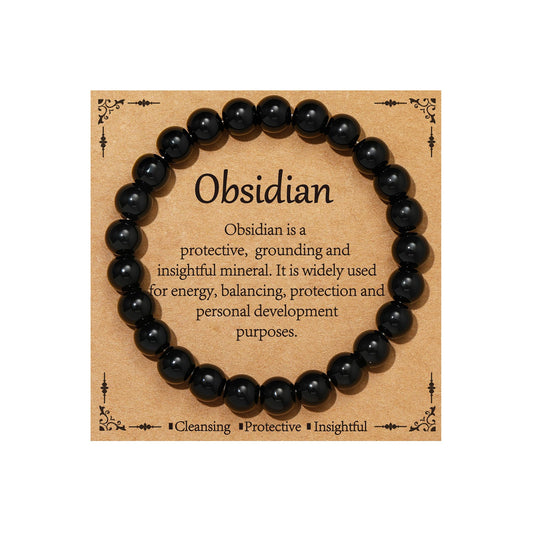 Gnamy Black Obsidian Bracelet for Women, Healing Crystal Bracelet for Spiritual Healing Positive Energy Stress Relief, Natural Stone Stretch Beaded Bracelets Birthday Valentines Jewelry Gifts for Daughter Her Best Friends Girlfriend