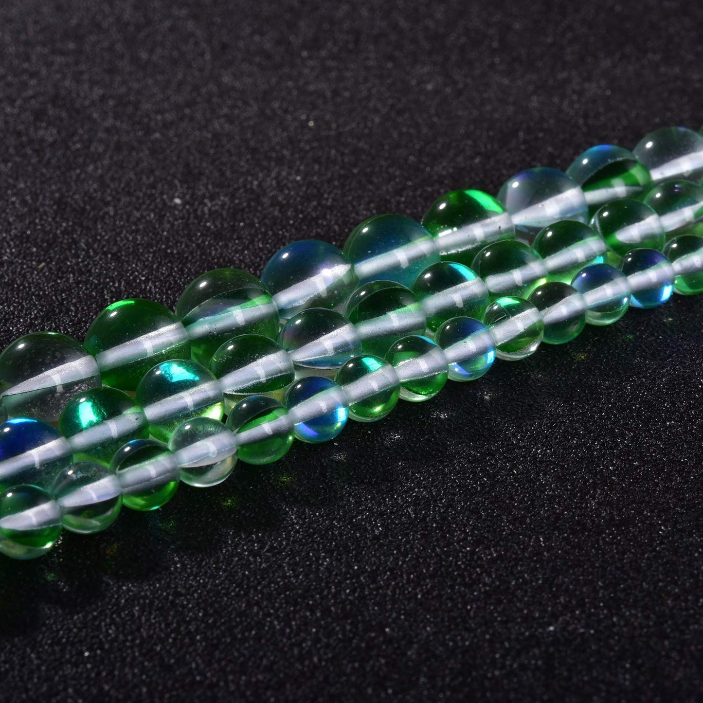 Asingeloo 38PCS 10mm Green Angel Aura Round Gemstones Polished Mermaid Aura Moonstone Bead Smooth Stone Loose Beads Crystal Quartz for DIY Jewelry Making 1 Strand 15”