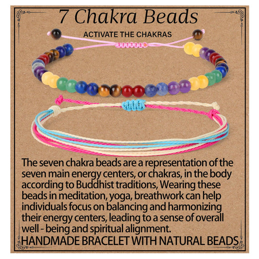 LPBeads 4mm Chakra Bracelet with Handmade Rope Bracelet Size Adjustable Natural Stone Crystal Healing Bracelets Gifts for Unisex Adults
