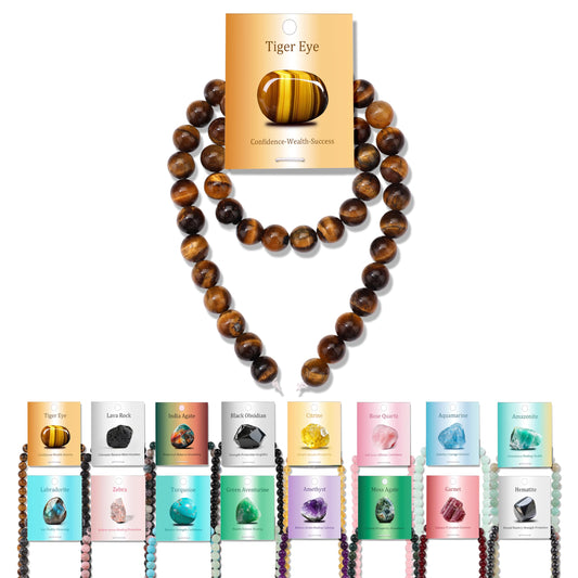 Vinswet 45pcs 8mm Tiger Eye Natural Stone Beads Round Genuine Real Stone Beading Loose Gemstones DIY Smooth Bead for Bracelet Necklace Earrings Jewelry Making