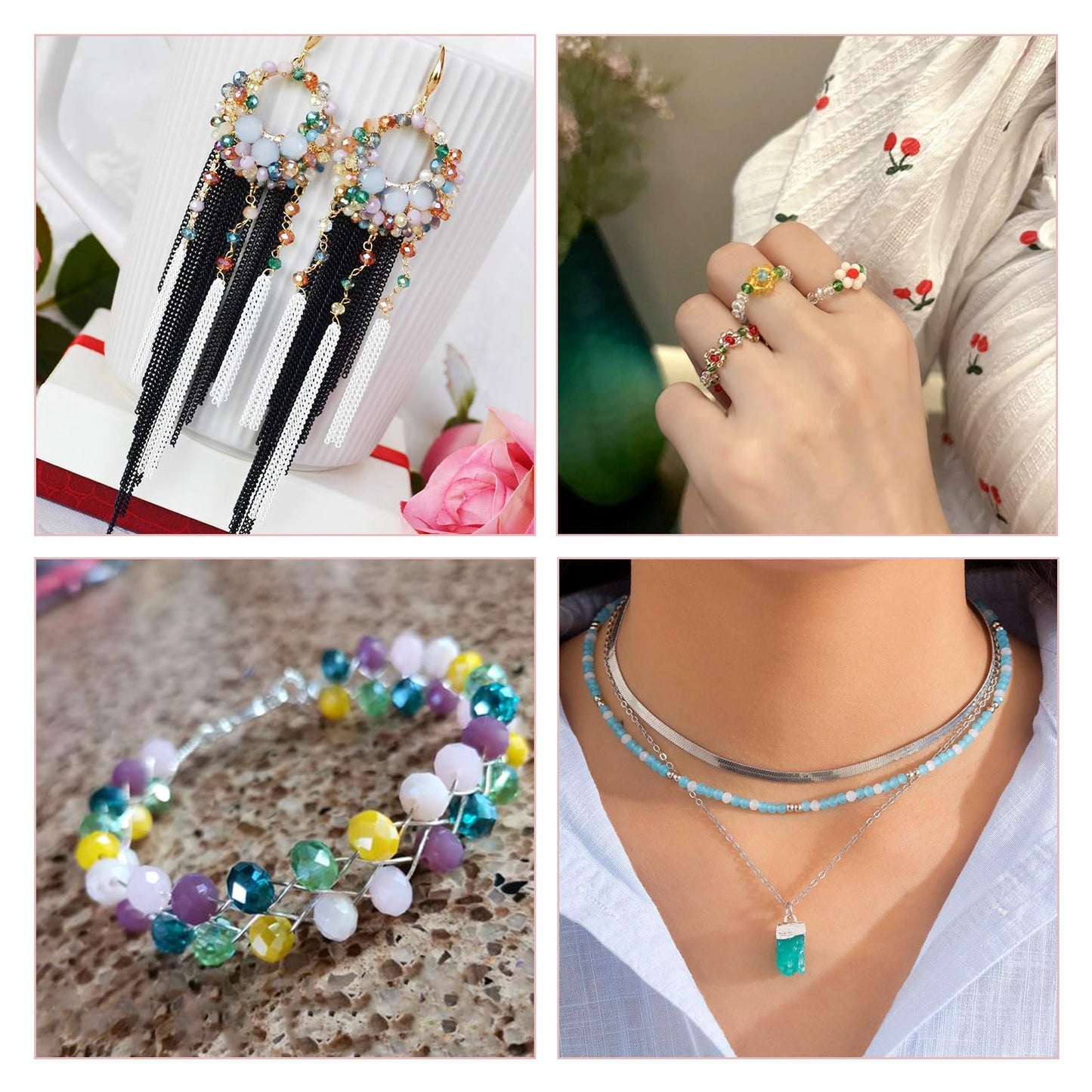 Elecrelive 1420pcs Faceted Glass Beads 4mm Briolette Rondelle Beads Crystal Loose Beads for DIY Beading Bracelet Necklace Jewelry Making