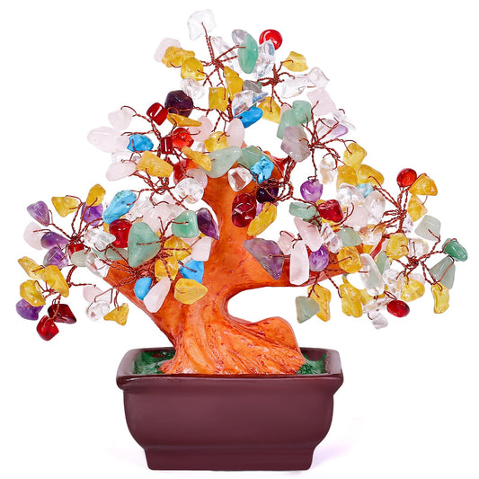 AzureLeap Feng Shui Quartz Crystal Money Tree Bonsai Style Decoration for Luck and Wealth (Multicolor)