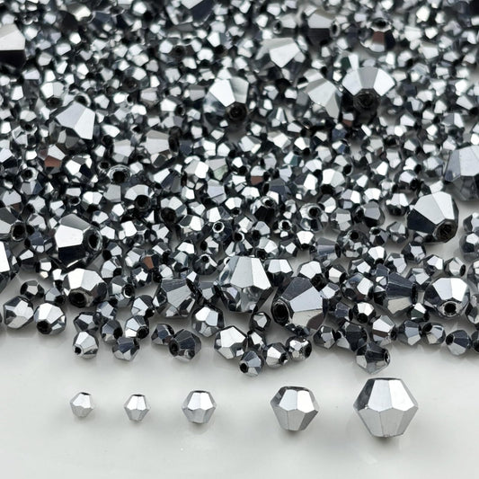 Pinhoollgo 1310pcs Bicone Crystal Glass Beads 2mm 3mm 4mm 6mm 8mm Faceted Crystal Spacer Beads for Bracelets Necklace Pendants Earrings DIY Jewelry Craft Making(Silver)