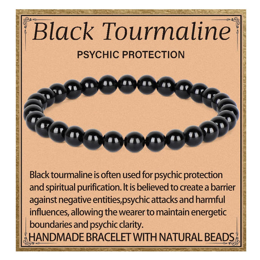 LPBeads Handmade Natural Gemstone Stretch Elastic 6m Black Tourmaline Bracelet Healing Crystal Round Stone Beads Jewelry Gifts for Women