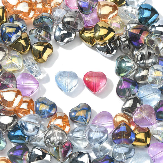 LiQunSweet 100 Pcs Electroplate Clear Crystal Glass Heart Bead with Glitter Gold Powder for Jewelry Making DIY Findings