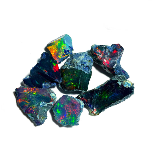 Black Opal Rough 5 Pcs 7x10 mm AAA Quality Black Opal Raw,Natural Ethiopian Opal Gemstone Rough, Welo Multi Fire BlackOpal