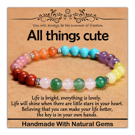 CHCCOYE 6mm Natural Healing Gemstone Bracelet Handmade Yoga Stretch Elastic Bracelet Stress Relief Crystal Jewelry for Men and Women (6mm All things cute)