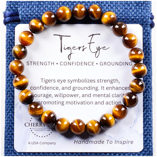 Cherry Tree Collection – Handmade Crystal Bracelets with Tiger’s Eye and 7 Other Gemstones for Men & Women – 8mm Beaded Bracelet for Healing, Protection & Positive Energy–(Small)