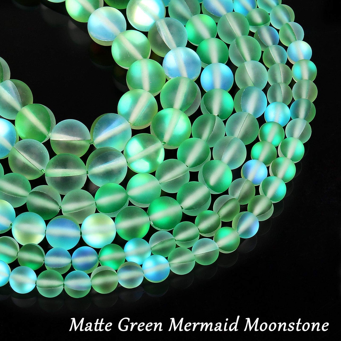 Matte Green Aurora Crystal Glass Beads, 8MM Frosted Glitter Shining Mermaid Round Loose Beads, Rainbow Holographic Synthetic Moonstone for Jewelry Making DIY Bracelet