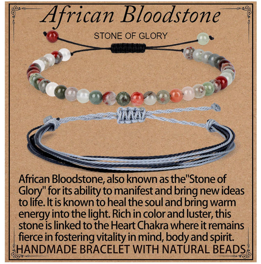 LPBeads 4mm African Bloodstone Bracelet with Handmade Rope Bracelet Size Adjustable Natural Stone Crystal Healing Bracelets Gifts for Unisex Adults