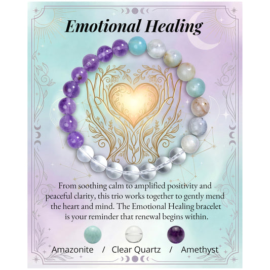 Bivei Emotional Healing Bracelet, Strength Crystal Healing Bracelet 8MM with Amazonite & Clear Quartz & Amethyst - Spiritual Stretch Beaded Jewelry for Women Men Gift