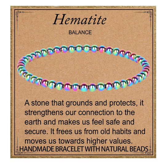 LPBeads Handmade Natural Gemstone Stretch Elastic 4mm Rainbow Coated Hematite Bracelet Healing Crystal Round Stone Beads Jewelry Gifts for Women Men