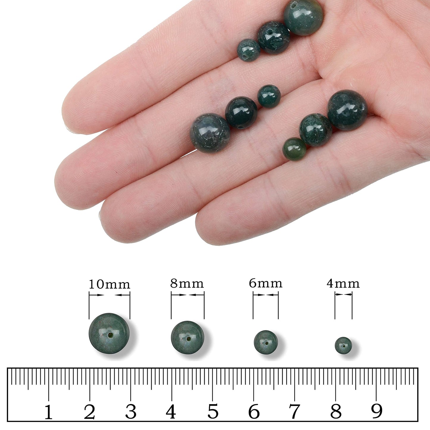 AD Beads Natural Gemstone Round Loose Beads 15" for Bracelet Necklace Earrings Jwelery Making Crafts DIY (6mm, Moss Agate)