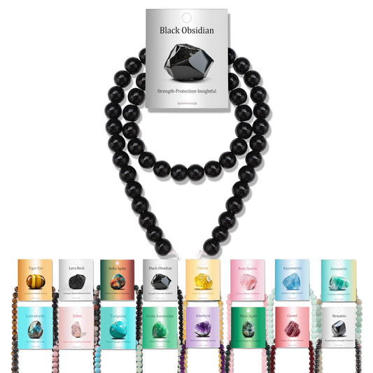 Vinswet 45pcs 8mm Black Obsidian Natural Stone Beads Round Genuine Real Stone Beading Loose Gemstones DIY Smooth Bead for Bracelet Necklace Earrings Jewelry Making