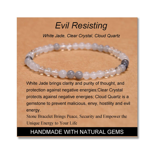MASSIVE BEADS White Jade Clear Crystal Cloud Quartz - Evil Resisting Handmade Handmade Yoga Stretch Elastic Bracelet Natural Stone Crystal Healing Power Energy Gifts for Unisex Adult 4mm