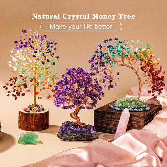 Runyangshi Natural Crystal Seven Chakras Agate Slice Tree of Life Natural Crystal Healing Stones Gemstone Trees Fengshui Good Luck Positive Energy Home Decor