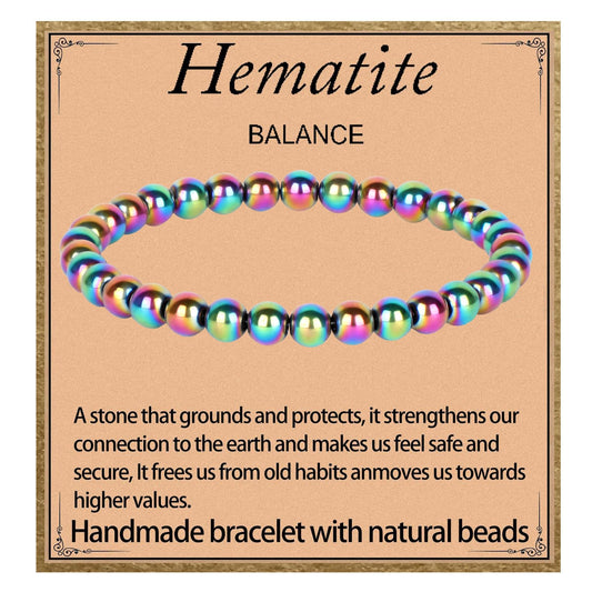 LPBeads Handmade Natural Gemstone Stretch Elastic 6mm Rainbow Coated Hematite Bracelet Healing Crystal Round Stone Beads Jewelry Gifts for Women Men