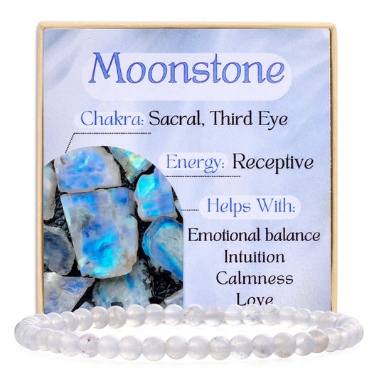 Bivei Moonstone - Receptive - 4mm Beaded Bracelets for Women Handmade Semi Precious Natural Stone Stretch Elastic Jewelry Yoga Protection Gifts