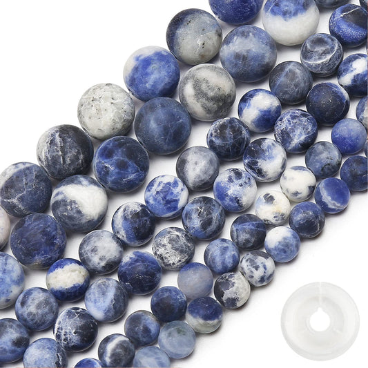 Natural Matte Blue Sodalite Beads, 6MM Round Frosted Unpolished Loose Gemstone Beads for Bracelet Necklace Jewelry Making, Energy Stone Healing Power with Stretch Beading Cord