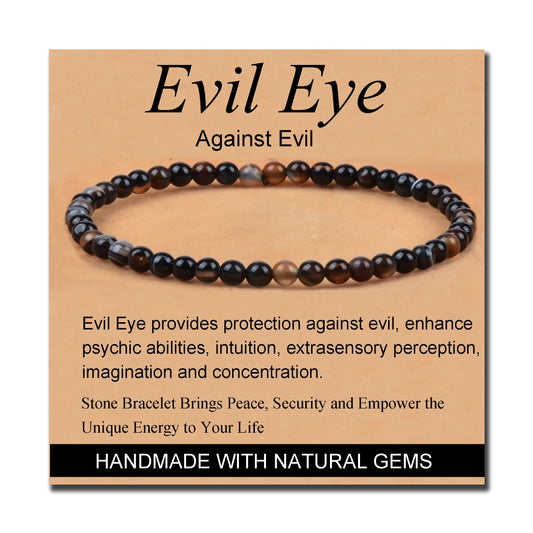 MASSIVE BEADS Evil Eye Agate - Stone of Against Evil - Handmade Yoga Stretch Elastic Bracelet Natural Stone Crystal Healing Power Energy Gifts for Unisex Adult 4mm