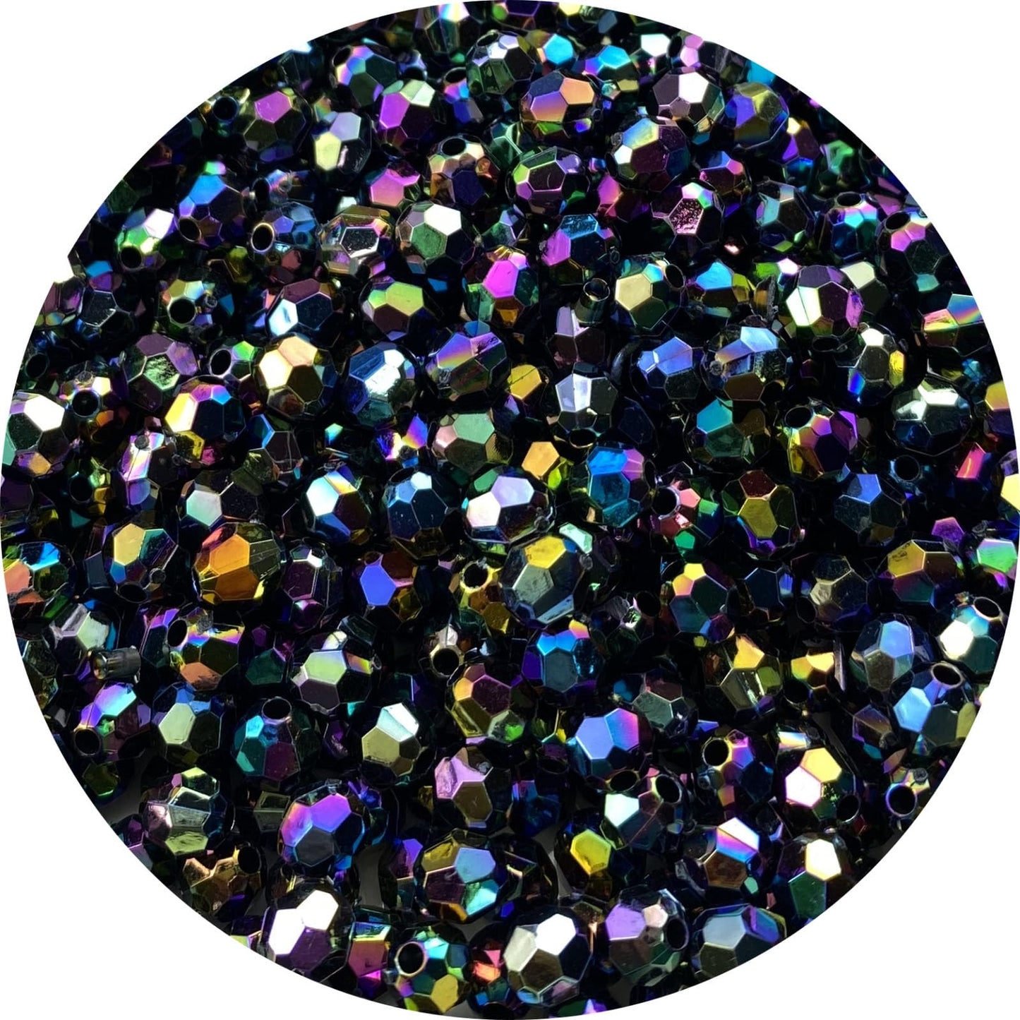Tingoons 1000 PCS 6mm Acrylic Faceted Spacer Beads AB Color Glossy Round Loose Beads for Jewelry Making Bracelet Necklace Earring Ornament Wind Chimes Key Chains(Black AB)