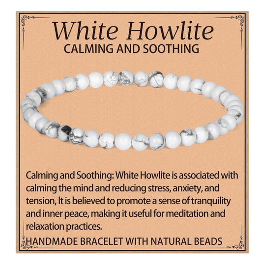 LPBeads Handmade Natural Gemstone Stretch Elastic 4mm White Howlite Bracelet Healing Crystal Round Stone Beads Jewelry Gifts for Women Men