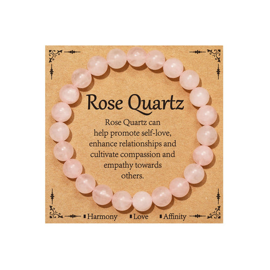 Gnamy Rose Quartz Crystal Beaded Bracelet for Women, Gemstone Bracelet Natural Stone Anxiety Healing Handmade Protection Birthday Christmas Valentines Jewelry Gifts for Best Friend Her Mom Daughter Girlfriend