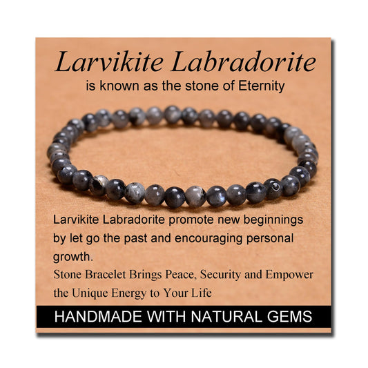 MASSIVE BEADS Larvikite Labradorite - Eternity - Handmade Handmade Yoga Stretch Elastic Bracelet Natural Stone Crystal Healing Power Energy Gifts for Unisex Adult 4mm