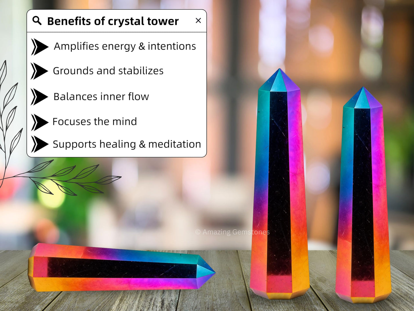 Amazing Gemstone Titanium Aura Quartz Crystal Towers - Natural Healing Crystal Point Obelisk for Reiki Healing and Crystal Grid (3" to 4" INCH)