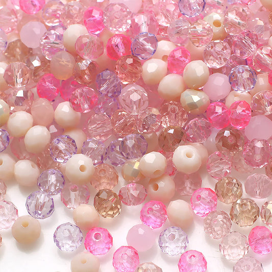 Niziky 200PCS Crystal Glass Beads for Jewelry Making, 6mm Multicolor Pink Faceted Rondelle Beads with Hole, Glass Crystal Briolette Spacer Bead for Jewelry Bracrlet Making Crafts Projects