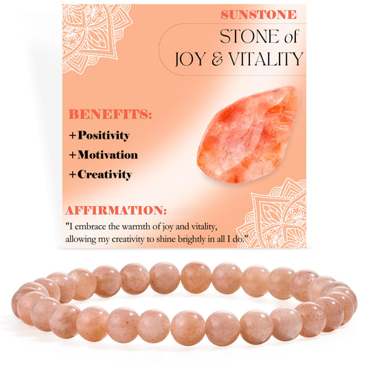 Bivei Sunstone - Joy & Vitality - 6mm Beaded Bracelets for Women Handmade Semi Precious Natural Stone Stretch Elastic Jewelry for Women Yoga Protection Gifts