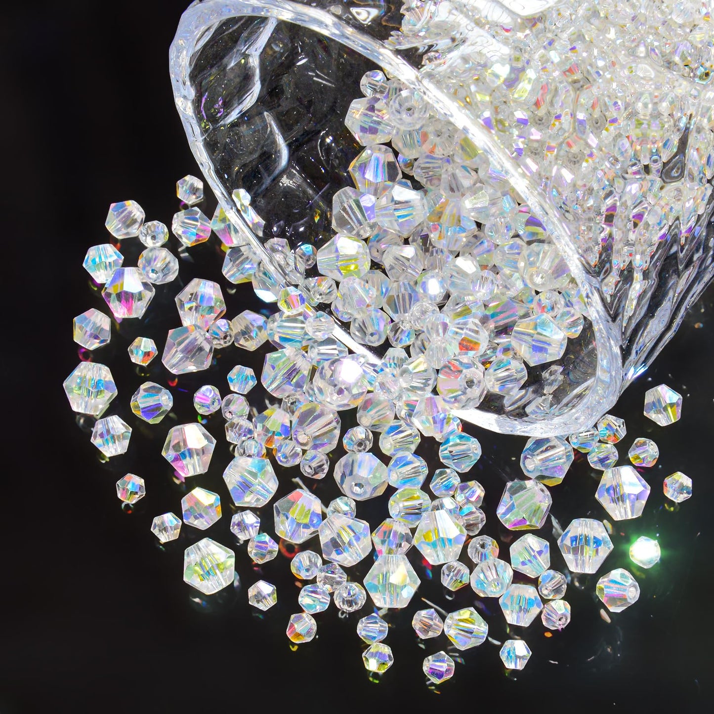 1550PCS Bicone Crystal Glass Beads Set for Jewelry Making, 3mm 4mm 6mm 8mm Sparkling Faceted Beads Sorted by Size for Bracelets, Necklaces, Suncatchers & DIY Crafts(AB White)