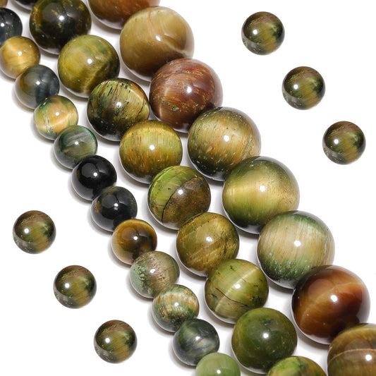 Yochus Natural Tiger Eye Beads, 60Pcs 6MM Onyx Agate Color Enhance Round Loose Beads Bulk, DIY Charm Smooth Gemstone Beads for Jewelry Making(4mm 8mm 10mm 12mm Beads)
