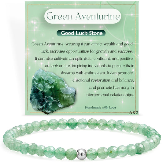 Farfume Green Aventurine - Good Luck Stone - Beaded Bracelets for Women,Handmade Natural Stone 4mm Beads 925 Sterling Silver Stretch Bracelets, Chakra Crystal Gemstone Jewelry Gifts for Mom