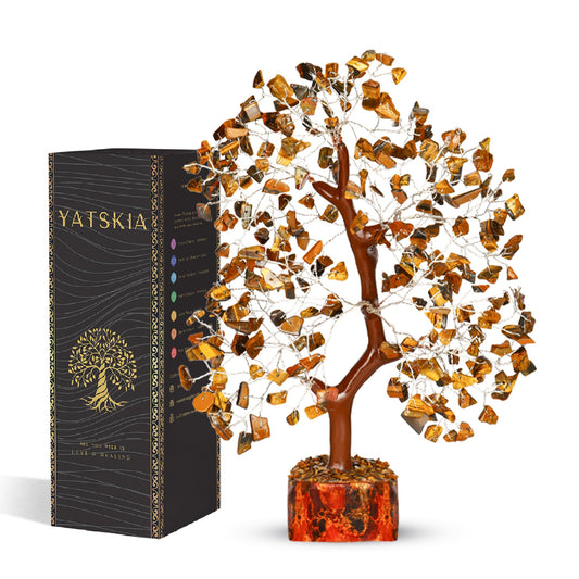 YATSKIA Tiger Eye Crystal Tree - Tree of Life - Tiger Eye Stone - Reiki Gifts - Gemstone Tree - Spiritual Decor - Crystal Decor - Chakra Decor - Metaphysical Gifts - Chakra Stones - Home Office Decor