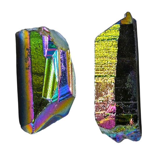 Amazing Gemstone 2 Pieces Titanium Aura Quartz Raw Pencil Points Crystals and Healing Stones, Natural Rocks for Meditation and DIY Raw Point Stones and Crystals