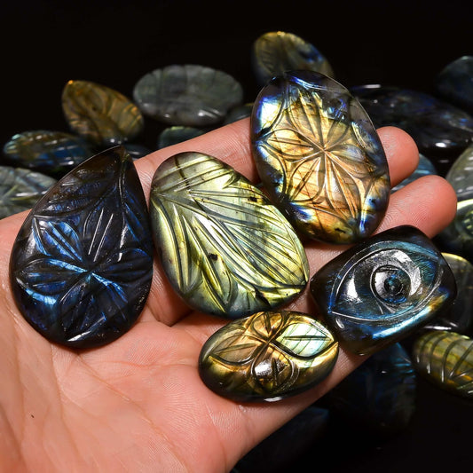 Natural Labradorite Gemstone- Healing Crystals for DIY Jewelry Making -Loose Natural Cabochon -Perfect for Crafting Unique Jewelry Designs Gift for Her, Mother and Wife (5 pcs, 25-35 mm)