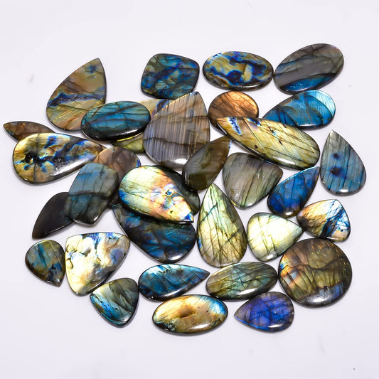 Natural Labradorite Gemstone- Healing Crystals for DIY Jewelry Making -Loose Natural Cabochon -Perfect for Crafting Unique Jewelry Designs Gift for Her, Mother and Wife (5 pcs, 25-35 mm)