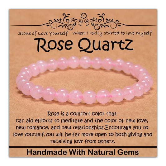 CHCCOYE 6mm Natural Healing Gemstone Bracelet Handmade Yoga Stretch Elastic Bracelet Stress Relief Crystal Jewelry for Men and Women (6mm, Rose Quartz)