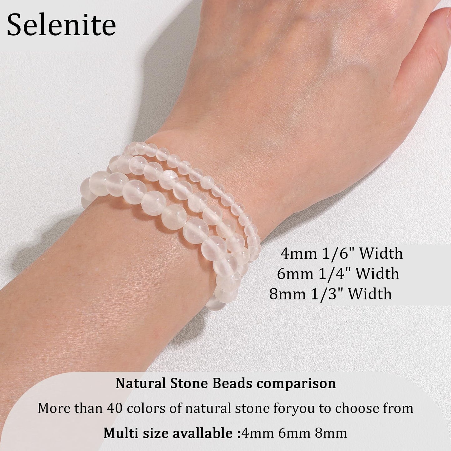 Vinswet Healing Crystal Bracelets for Women Men 6mm Selenite Natural Stone Beaded Stretch Bracelet Handmade Gemstone Reiki Spiritual Jewelry Gifts