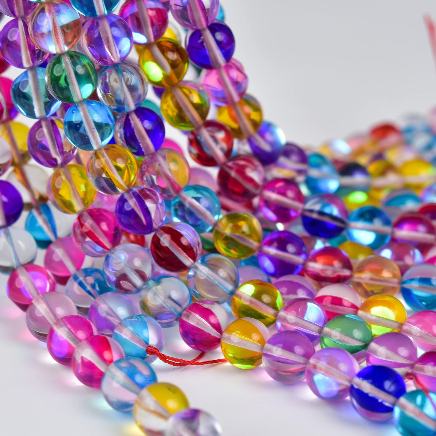 Asingeloo 10mm Mix Color Angel Aura Round Gemstone Polished Mermaid Aura Moonstone Smooth Stone Loose Beads Crystal Quartz for DIY Jewelry Making 1 Strand 15