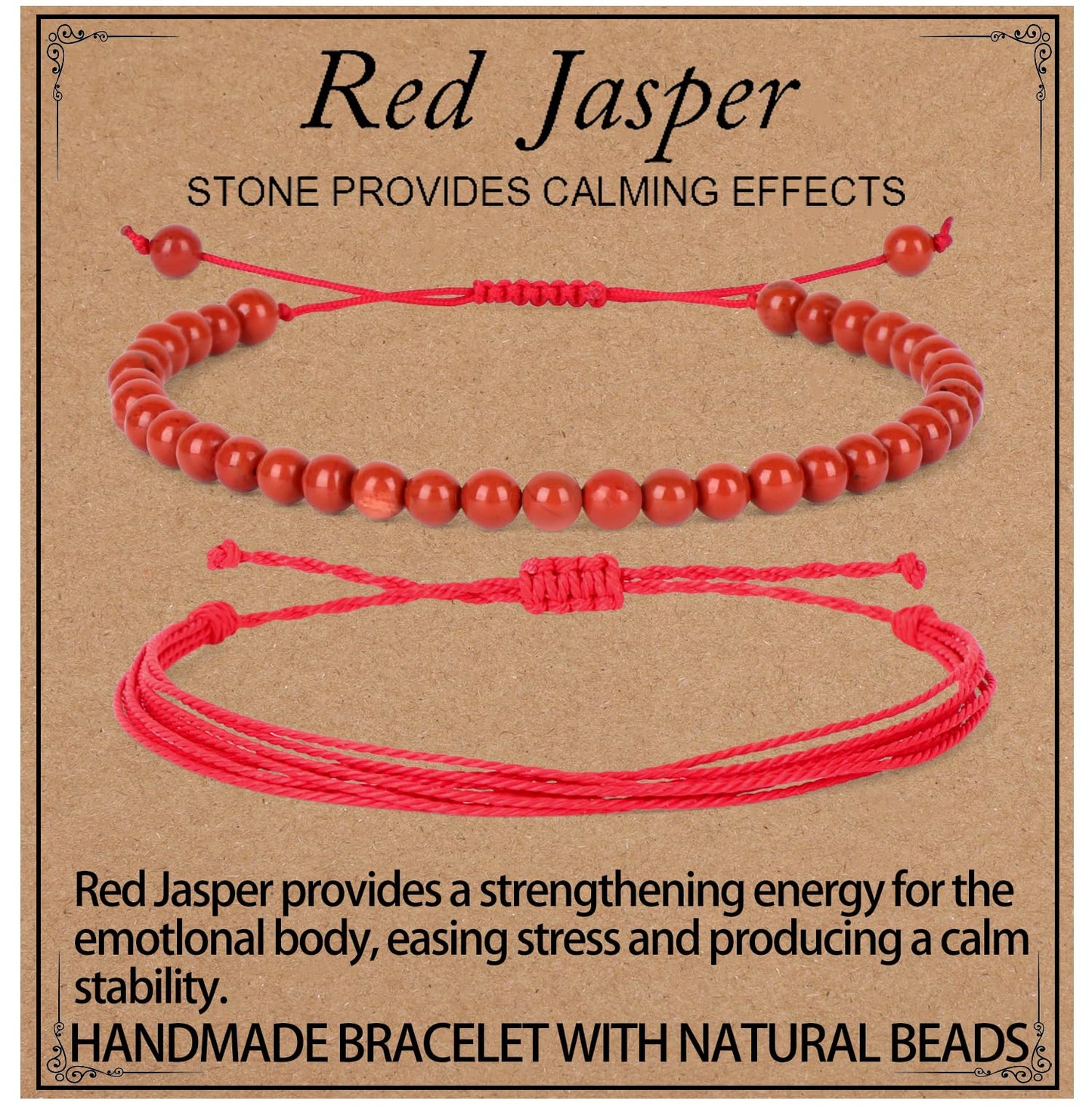 LPBeads 4mm Red Jasper Bracelet with Handmade Rope Bracelet Size Adjustable Natural Stone Crystal Healing Bracelets Gifts for Unisex Adults